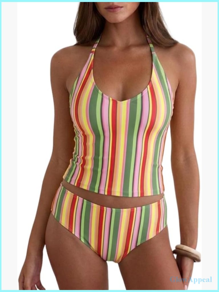 Floral Halter Neck Tankini Set Tummy Control Two Piece Swimsuit